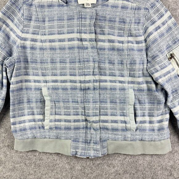 Marrakech Anthropologie Felina Blue Bomber Jacket Womens XL Textured Zip Snap - Picture 5 of 16